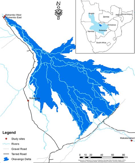 A map showing the Okavango Delta and communities studied (Courtesy ...