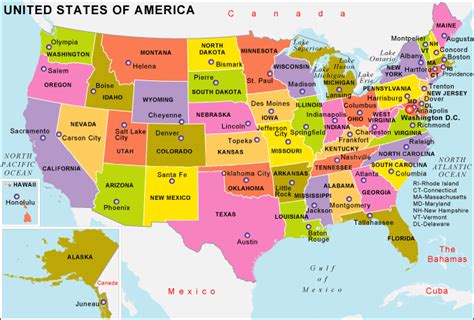 United States Map With Capitals And State Names - Elisa Helaine