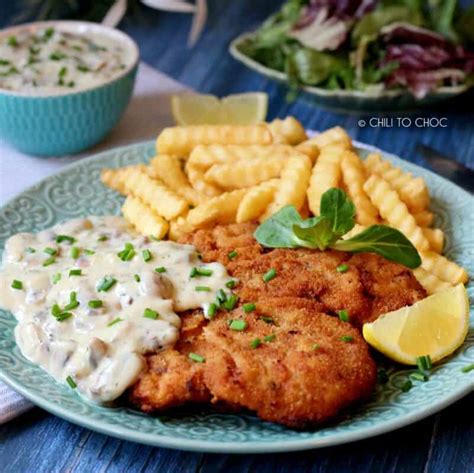 Chicken Schnitzel with Mushroom Sauce - Chili to Choc