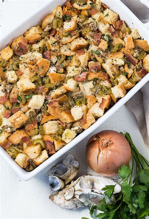 Oyster Stuffing - A hearty Thanksgiving side dish full of herbs, bacon ...