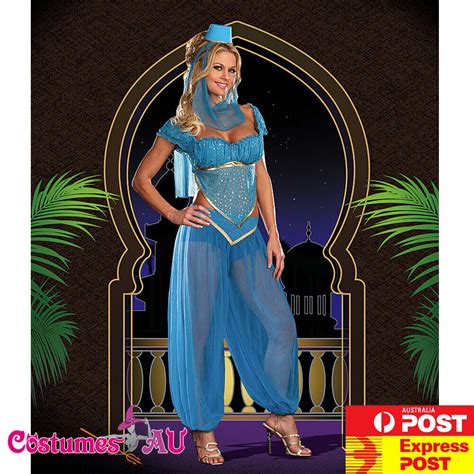 Ladies Arabian Genie Aladdin Costume Womens Blue Book Week Disney Fancy ...