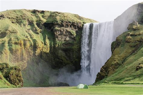 Premium Photo | Camping near the waterfall skogafoss iceland