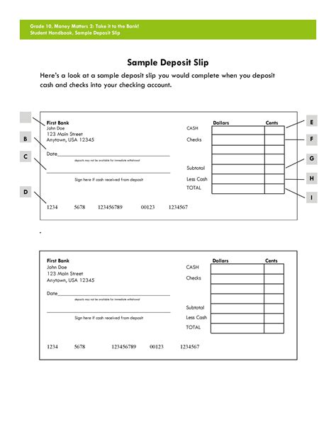 Fillable Deposit Slip Template