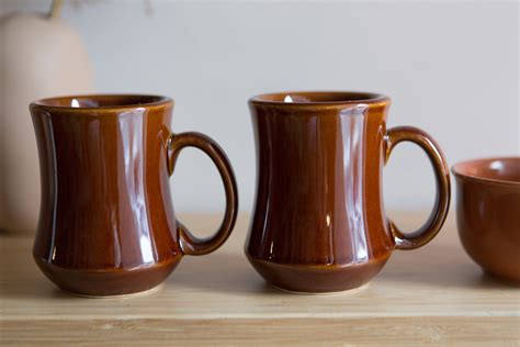 4 Ceramic Mugs Brown Vintage Mismatched Coffee or Tea Mugs | Etsy