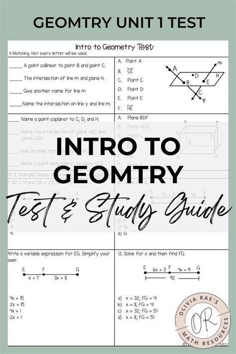 Intro to Geometry Test and Study Guide (Editable!) | Geometry test ...