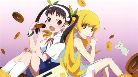 Two black-and-yellow-haired female anime characters, Monogatari Series ...