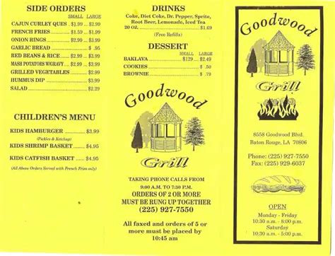 Menu at Goodwood Grill restaurant, Baton Rouge