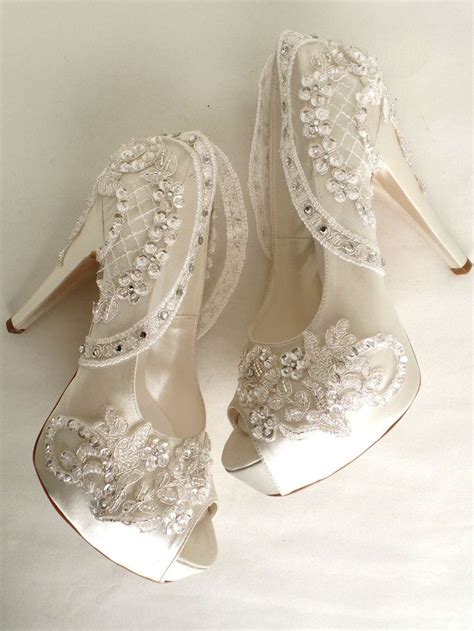 Bling Wedding Shoes, Ivory Satin and Lace Bridal Shoes With Rhinestones ...