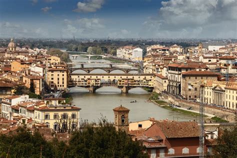 View of the Arno River and Bridges Across it in Florence Stock Photo ...