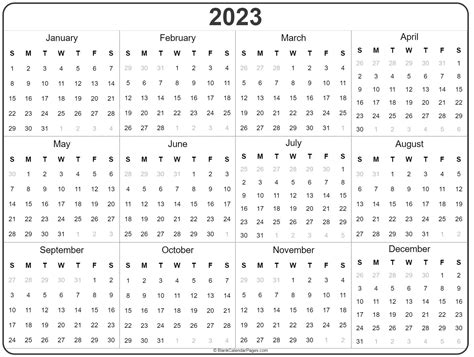 1 Page Printable 2023 Calendar