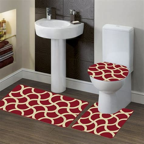 #3 Burgundy 3-Piece Solid Plain Bathroom Rug Set, Large Bath Mat 20"x ...