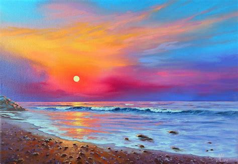 Sea During Sunset/50x35cm/Original oil on canvas/Free Shipping (2020 ...