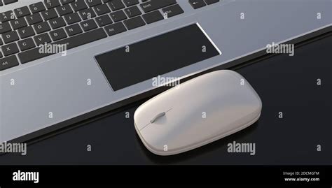 Computer mouse and laptop touchpad on black color background, closeup ...