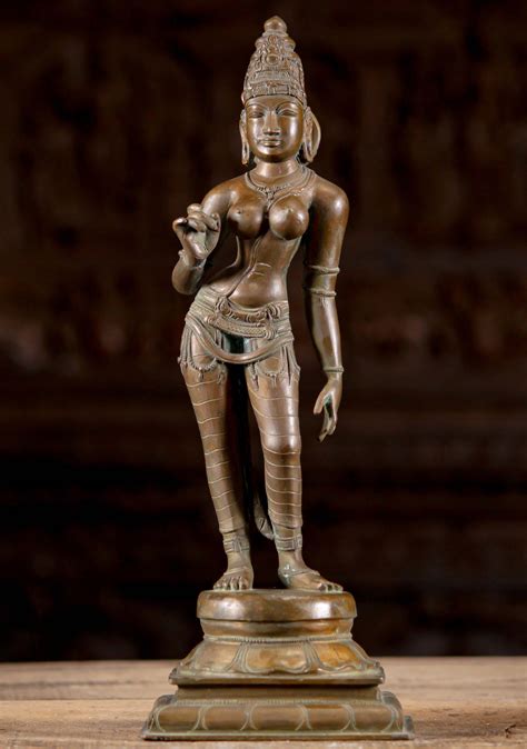 Bronze Standing Parvati Sculpture 16" (#115b25): Lotus Sculpture