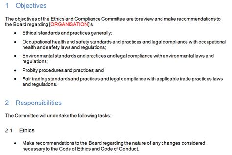 Committee Charter for Ethics and Compliance – GRCReady