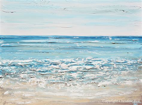 ORIGINAL Art Abstract Beach Painting Textured Coastal Aqua Blue Ocean ...