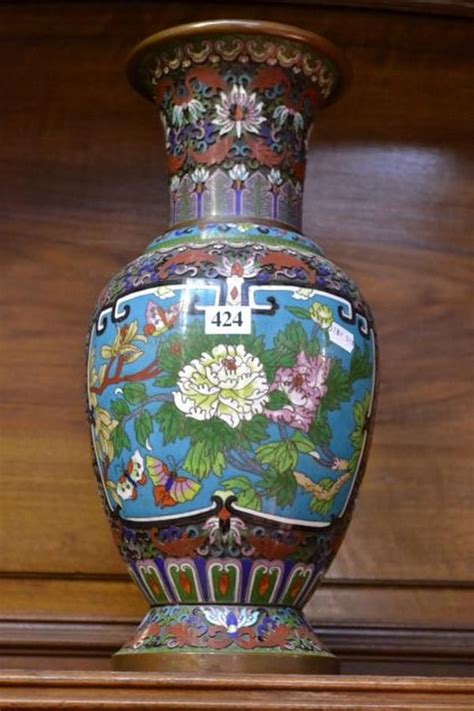 Large Oriental Cloisonne Champleve Vase - Cloisonne - Oriental