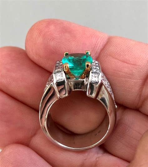 Extra Fine Estate Natural Colombian Emerald & Diamond Ring 18K BIG ...