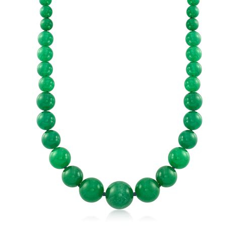 8-20mm Graduated Green Jade Bead Necklace with 14kt Yellow Gold | Ross ...