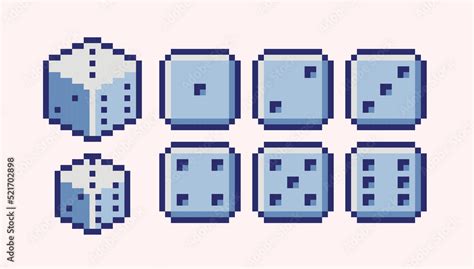 Dice roll pixel art set. Playing cube sides collection. 8 bit sprite ...