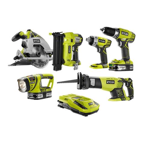 Ryobi 18-Volt ONE+ Lithium-Ion Cordless Combo Kit with Brad Nailer (6 ...