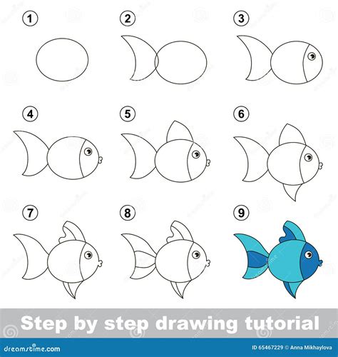 Drawing Tutorial. How To Draw A Cute Fish Stock Vector - Illustration ...