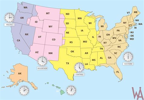 United States Map With Time Zones Printable