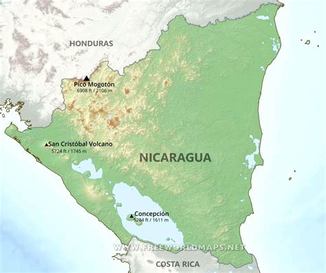 Nicaragua Physical Map