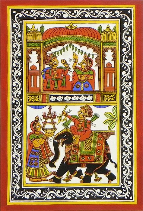 Royal Scenes from Rajasthan - Phad Painting on Cloth - 9 x 6 inches