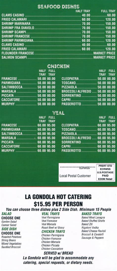 Menus - La Gondola Restaurant & Pizzeria