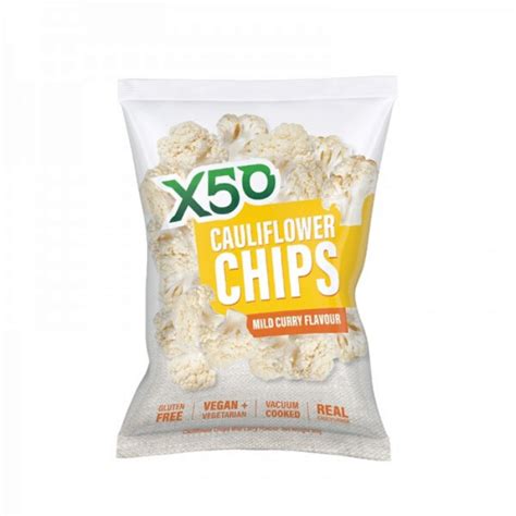 X50 Cauliflower Chips Mild Curry, 60g - Snack Proud