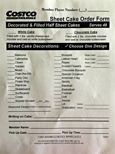 How to Order a Cake from Costco - Sheet Cake Order Form | Costco sheet ...