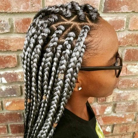 Image result for grey braids on dark skin | Box braids styling, Hair ...