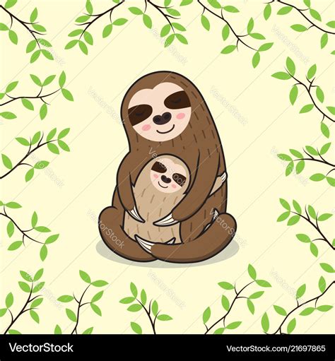 Cute sleeping mom and baby sloth banner Royalty Free Vector