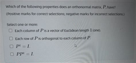 Solved Which of the following properties does an orthonormal | Chegg.com