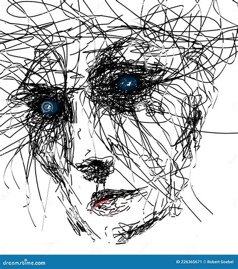 Drawing of a Possessed, Frightening, Insane, Crazy Female. Stock ...