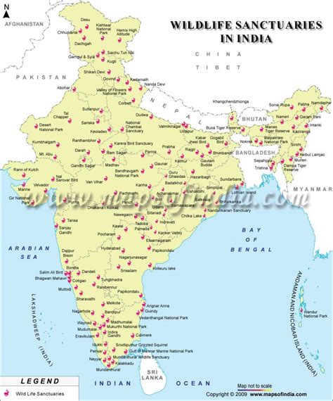 Wildlife sanctuaries in India map - Map of India wildlife sanctuaries ...