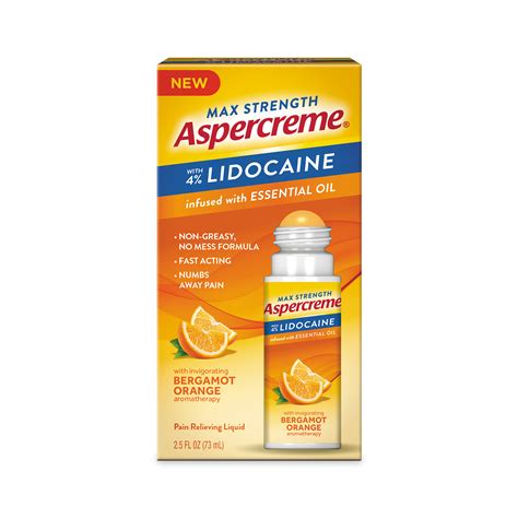 Aspercreme 4% Lidocaine (2.5 Oz, Bergamot Orange), No Mess Applicator ...