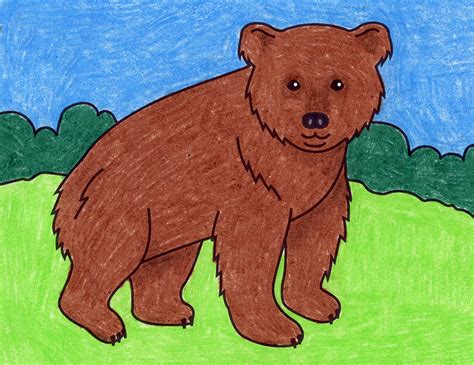 Easy How to Draw a Bear Tutorial Video and Bear Coloring Page