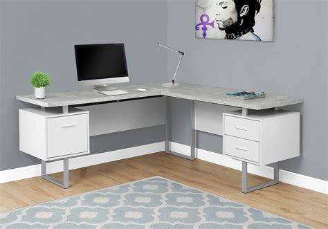 71" White & Cement Corner Desk with Drawers by Monarch - OfficeDesk.com