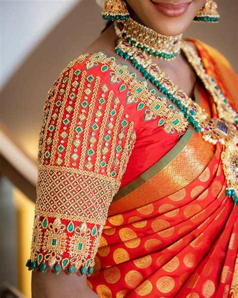 Lovely Red Bridal Blouse with Bead and Kundan Aari Work