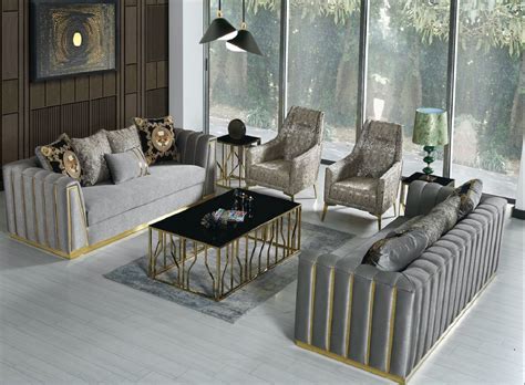 Casa Padrino luxury living room set gray / gold - 2 Sofas & 2 Armchairs ...