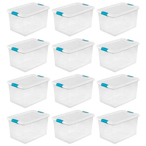 Sterilite 64 qt. Plastic Latching Storage Box Containers in Clear, 12 ...