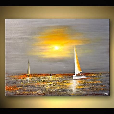 Abstract Seascape Painting Sail Boat Art Huge Textured