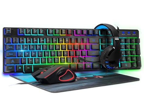 Gaming Keyboard Mouse and Headset with mic Combo USB Wired RGB Backlit ...