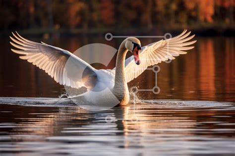 Beautiful Picture of a Swan Flying over a Lake stock photo | Creative ...