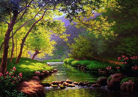 1920x1080px, 1080P free download | Calm forest river, pretty, glow ...