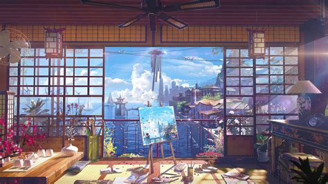 Ocean View Room - Digital Art Anime Painting