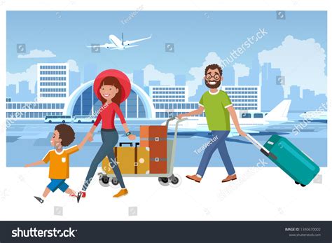 Family Departure Arrival Airport Cartoon Vector: стоковая векторная ...