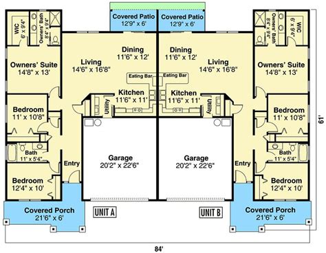 Plan 72965DA: Duplex Ranch Home Plan with Matching 3-Bed Units in 2020 ...